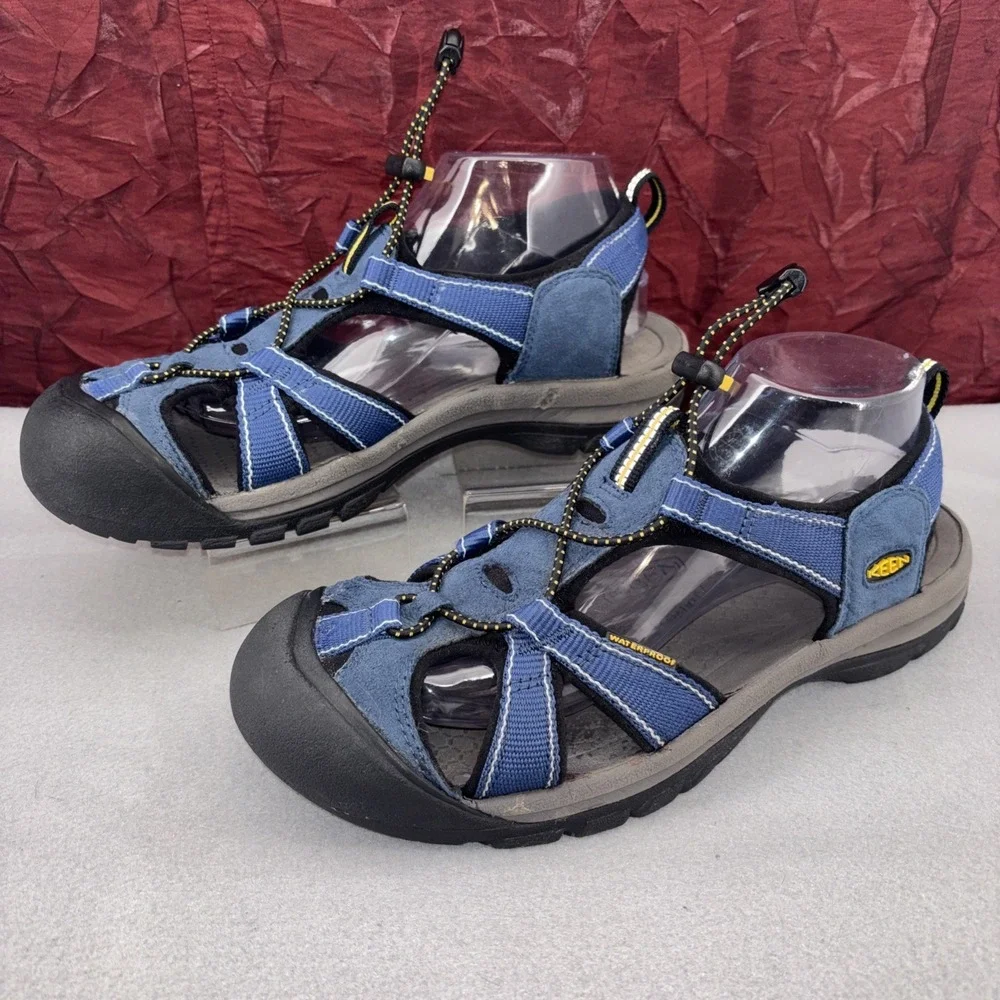 Keen Venice H2 Waterproof Hiking Sandals Women's 11 Cinch Strap Blue & Gray EUC